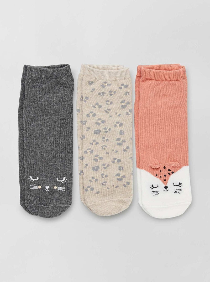 Pack de 3 pares calcetines fantasía ROSA - Kiabi