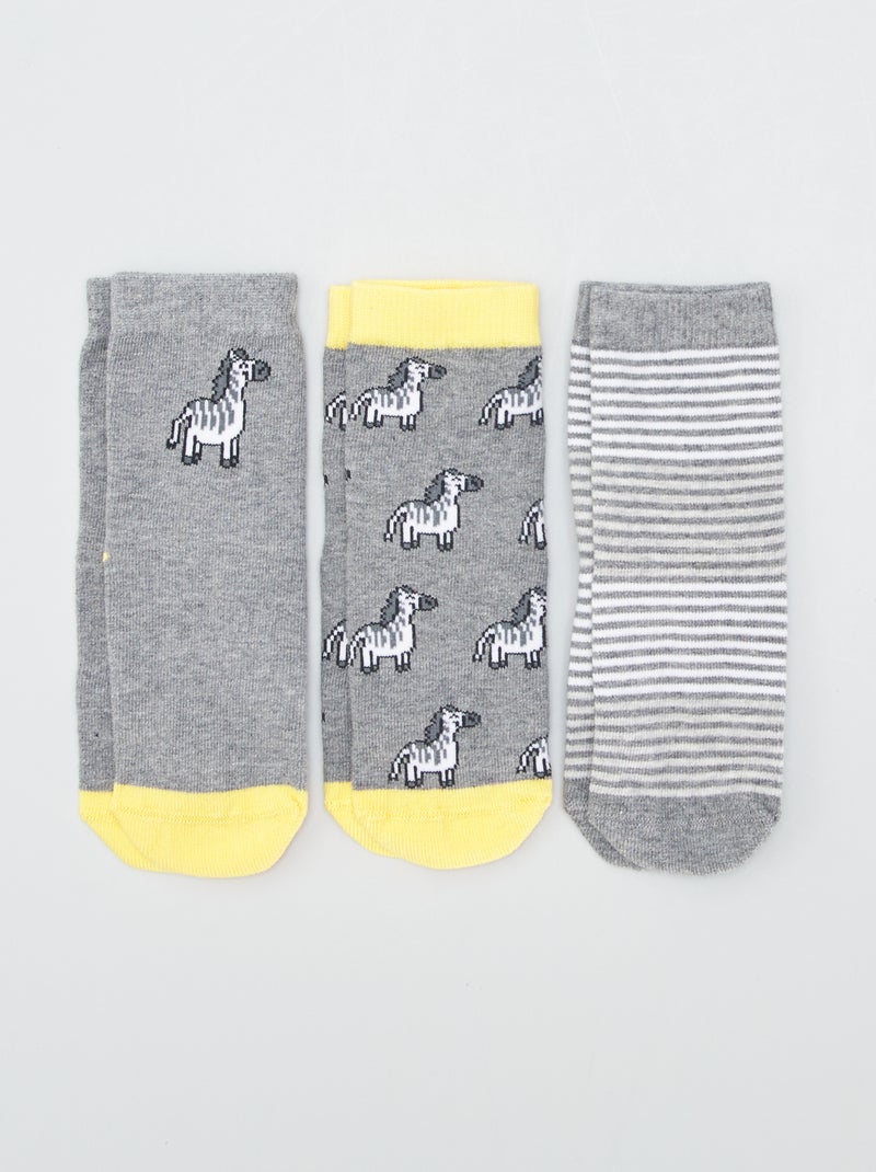 Pack de 3 pares de calcetines antideslizantes cebra - Kiabi