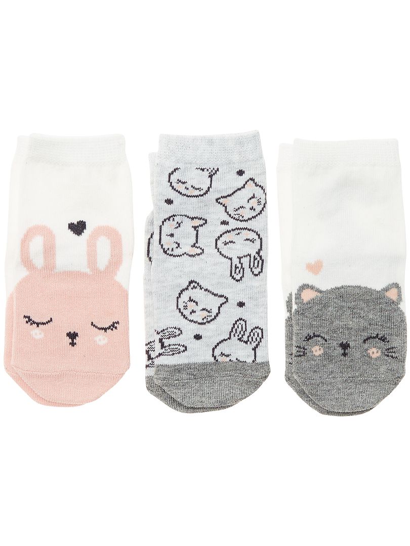 Pack de 3 pares de calcetines antideslizantes gato - Kiabi