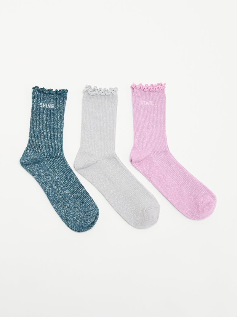 Pack de 3 pares de calcetines brillantes Azul - Kiabi