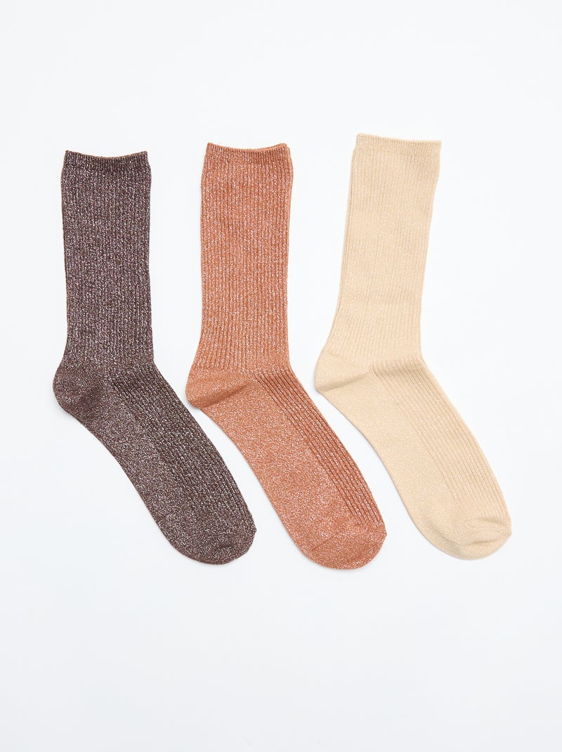 Pack de 3 pares de calcetines brillantes Beige - Kiabi