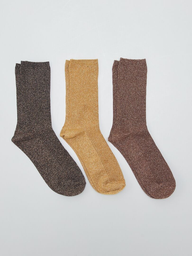 Pack de 3 pares de calcetines brillantes KAKI - Kiabi