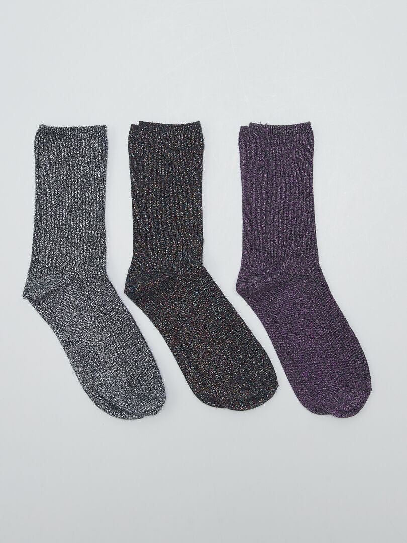 Pack de 3 pares de calcetines brillantes negro - Kiabi