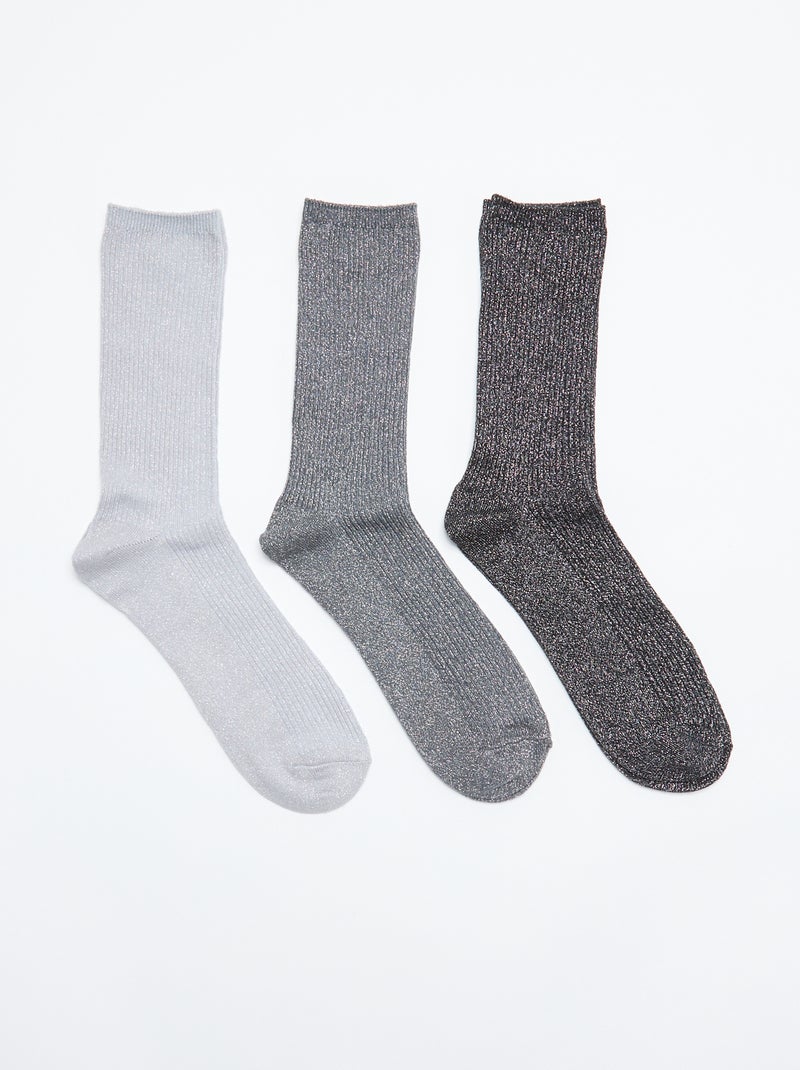 Pack de 3 pares de calcetines brillantes Negro - Kiabi