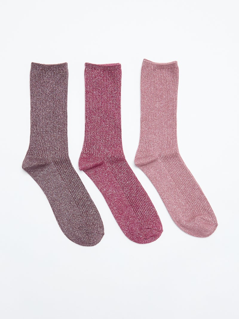 Pack de 3 pares de calcetines brillantes Rosa - Kiabi