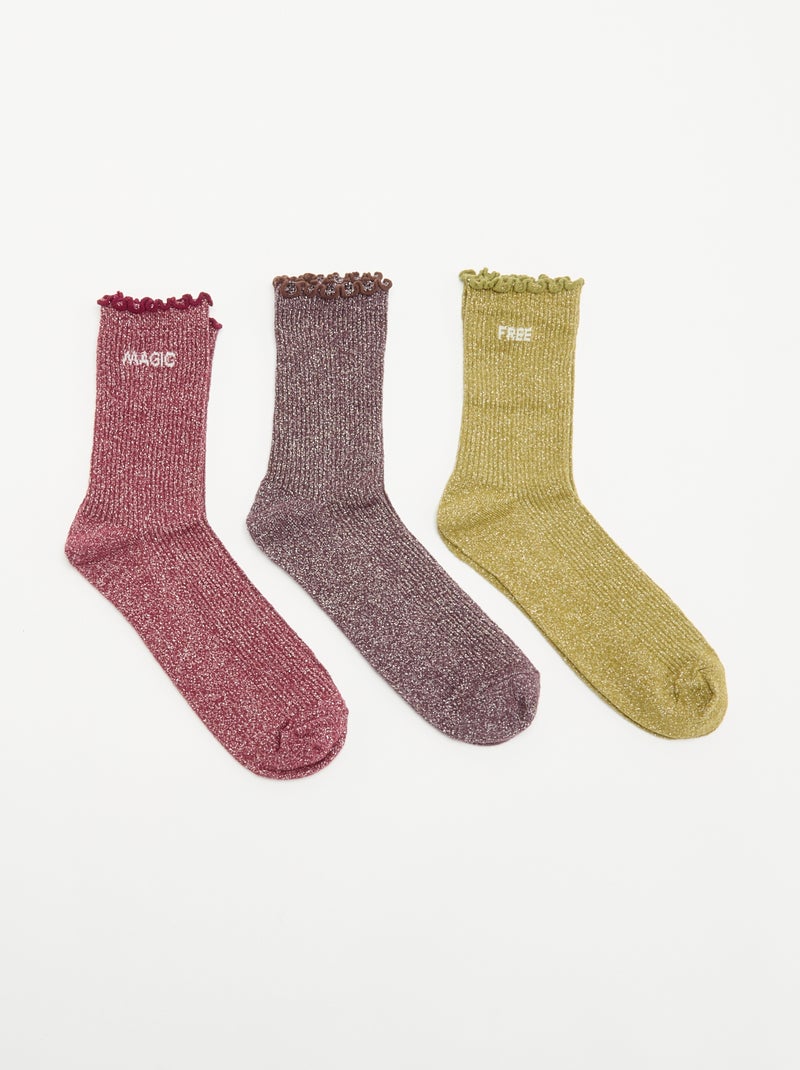 Pack de 3 pares de calcetines brillantes Rosa - Kiabi