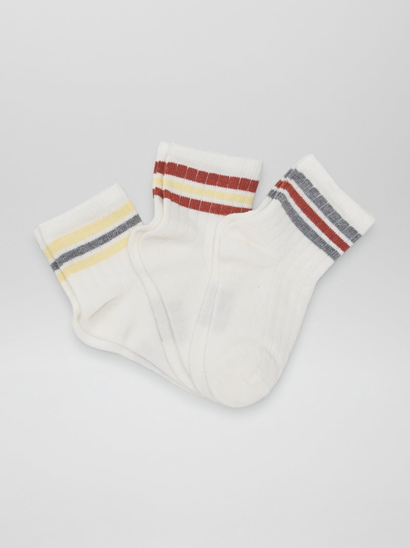 Pack de 3 pares de calcetines con bandas en contraste BLANCO - Kiabi