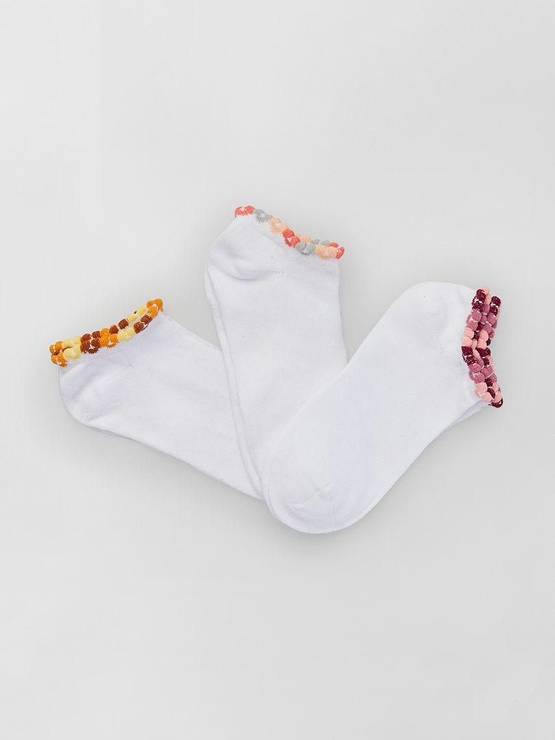 Pack de 3 pares de calcetines con borde de flores blanco/amarillo - Kiabi