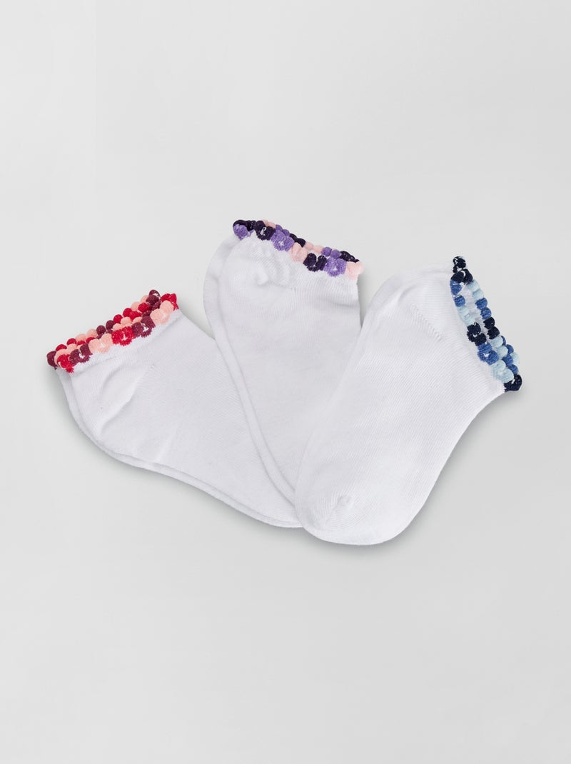 Pack de 3 pares de calcetines con borde de flores blanco/azul - Kiabi