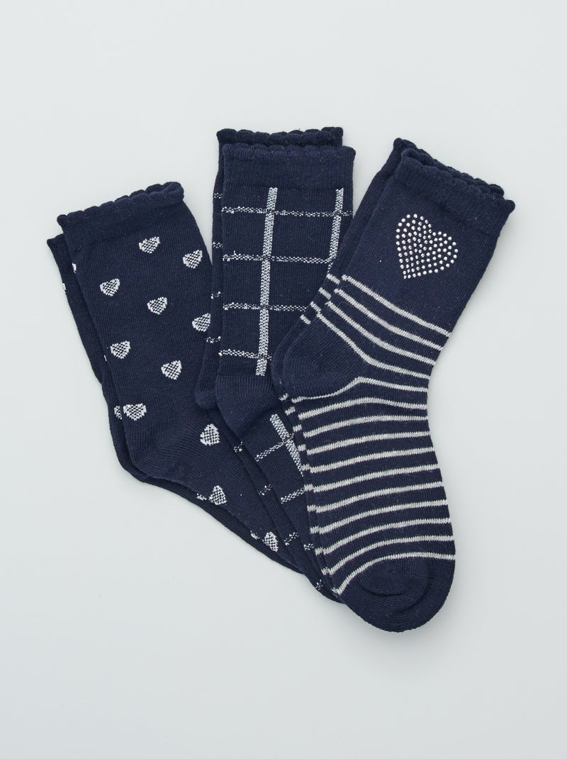 Pack de 3 pares de calcetines con bordes de  fantasía corazón - Kiabi