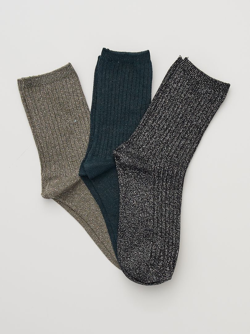Pack de 3 pares de calcetines con brillos KAKI - Kiabi