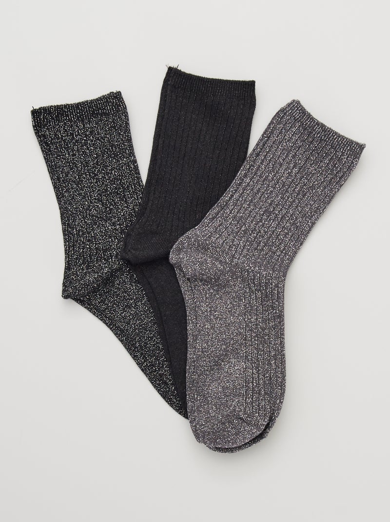 Pack de 3 pares de calcetines con brillos negro - Kiabi