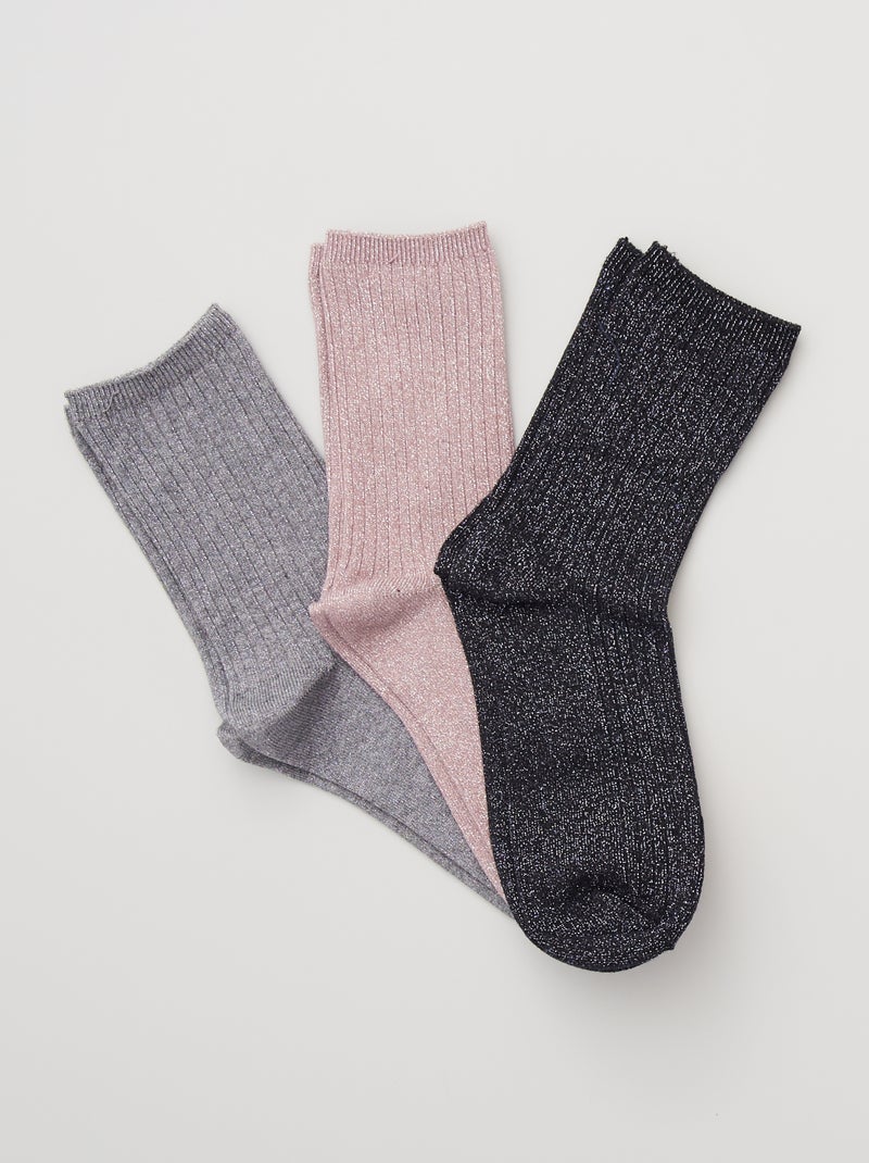 Pack de 3 pares de calcetines con brillos PURPURA - Kiabi