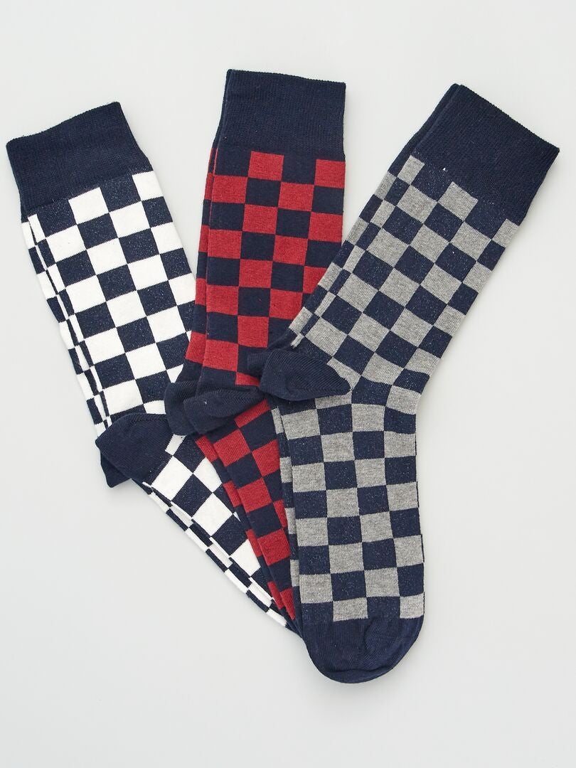 Pack de 3 pares de calcetines con estampado de 'damero' BLANCO - Kiabi