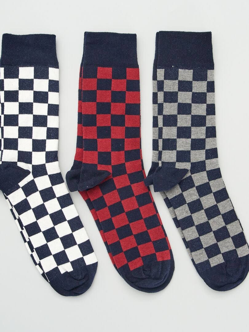 Pack de 3 pares de calcetines con estampado de 'damero' BLANCO - Kiabi