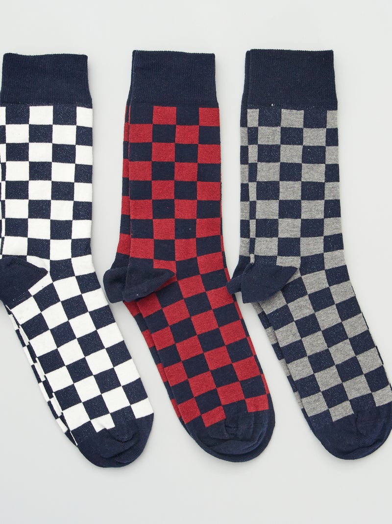 Pack de 3 pares de calcetines con estampado de 'damero' BLANCO - Kiabi