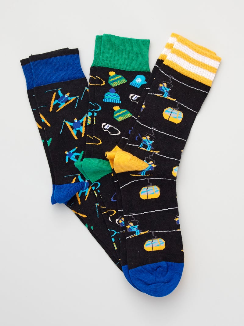 Pack de 3 pares de calcetines con estampado de esquí negro - Kiabi