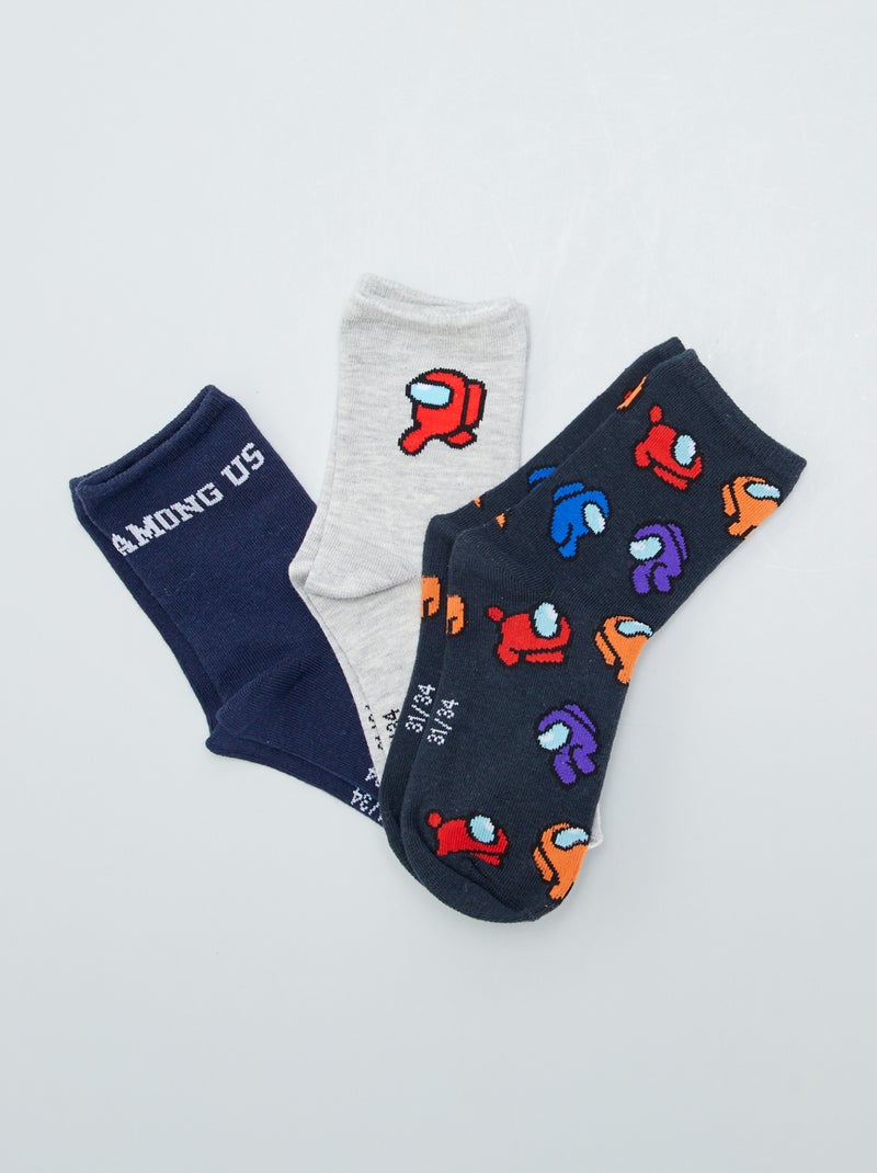 Pack de 3 pares de calcetines con estampado GRIS - Kiabi
