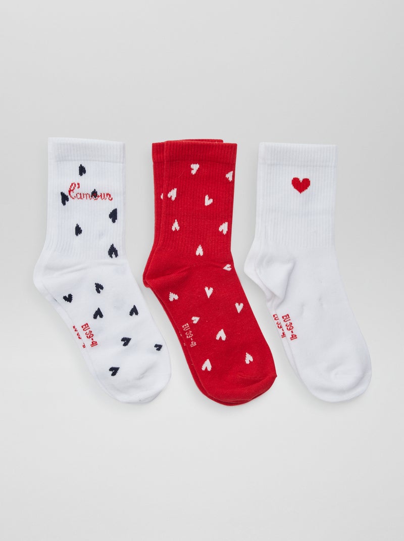 Pack de 3 pares de calcetines con estampados de 'corazones' ROJO - Kiabi