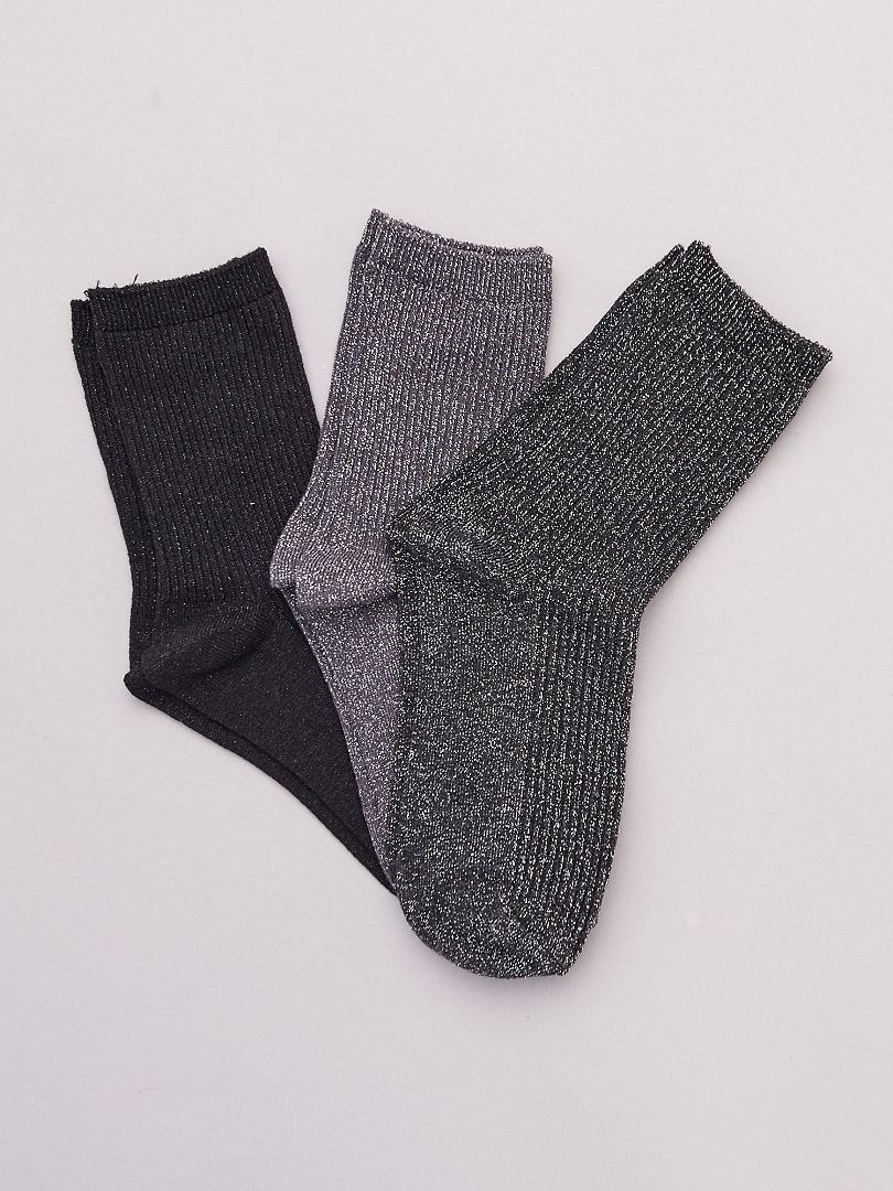 Pack de 3 pares de calcetines con hilos brillantes negro/gris - Kiabi