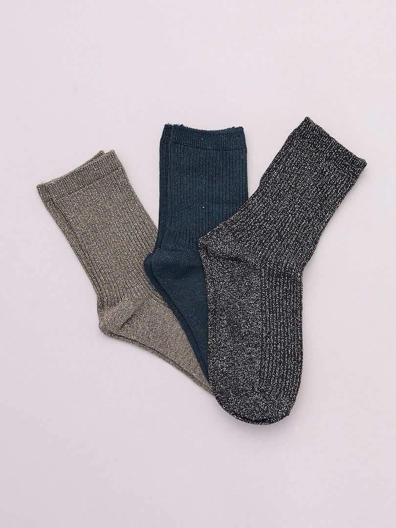 Pack de 3 pares de calcetines con hilos brillantes VERDE - Kiabi