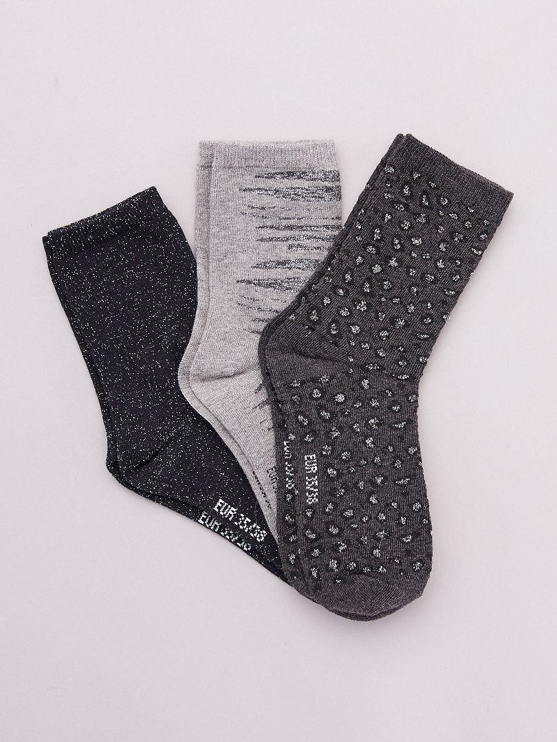 Pack de 3 pares de calcetines con motivos GRIS - Kiabi