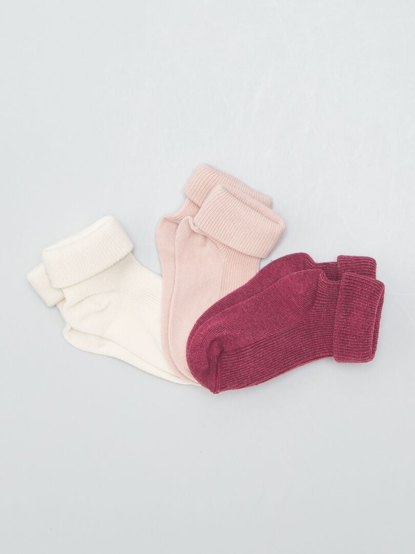 Pack de 3 pares de calcetines de algodón orgánico ROSA NUEVO - Kiabi