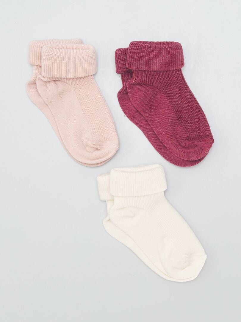 Pack de 3 pares de calcetines de algodón orgánico ROSA NUEVO - Kiabi