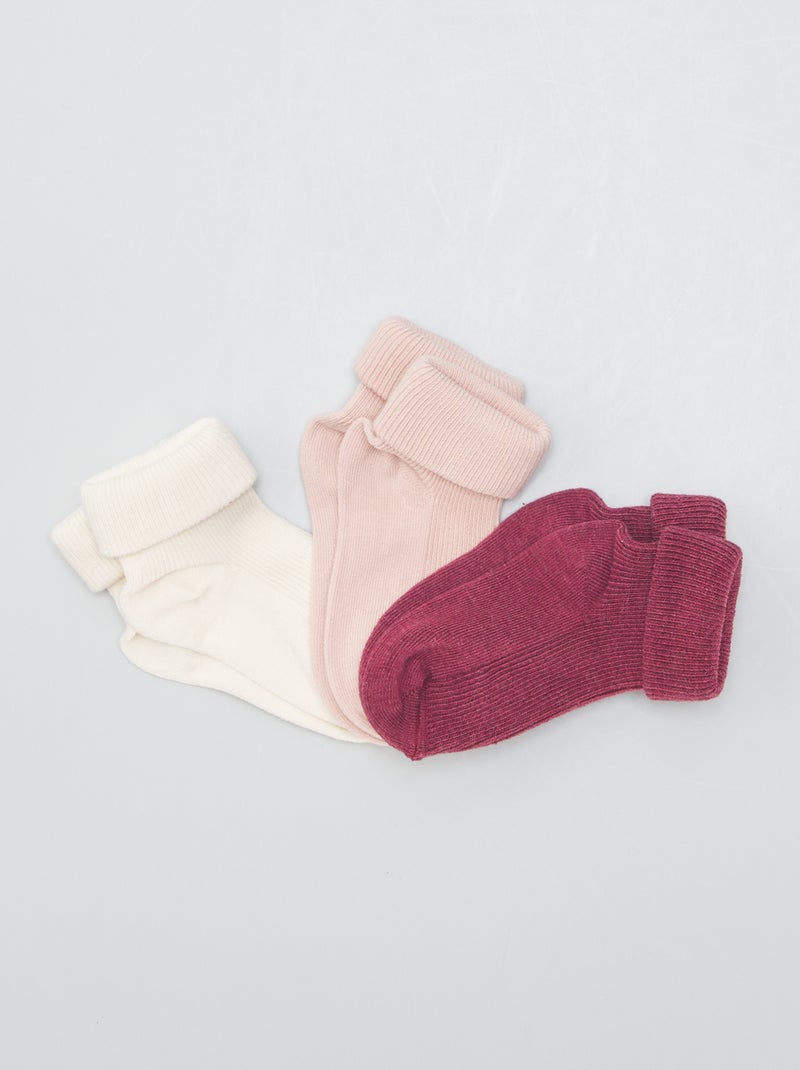Pack de 3 pares de calcetines de algodón orgánico ROSA - Kiabi