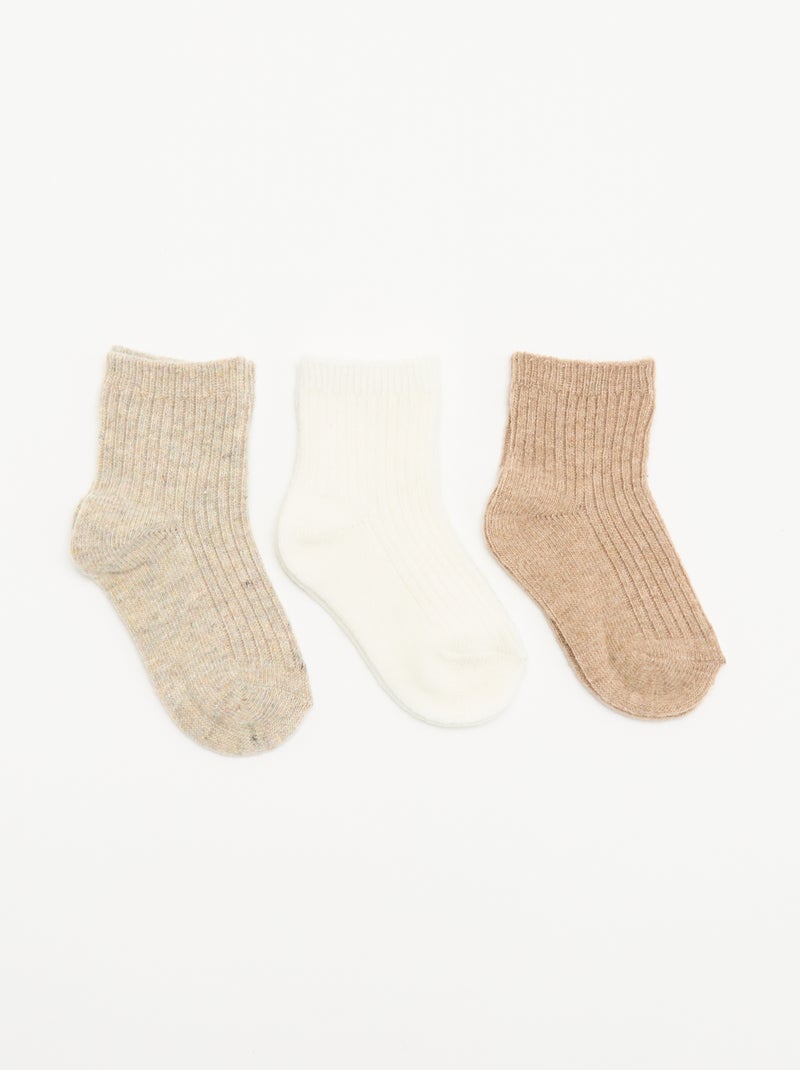 Pack de 3 pares de calcetines de canalé Beige - Kiabi