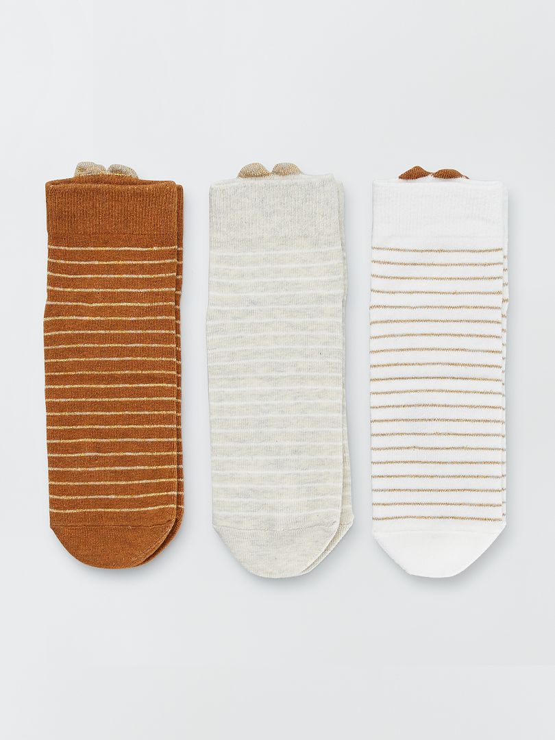 Pack de 3 pares de calcetines de 'corazón' oro - Kiabi