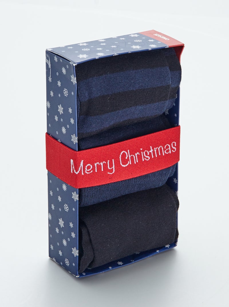 Pack de 3 pares de calcetines de punto azul marino - Kiabi