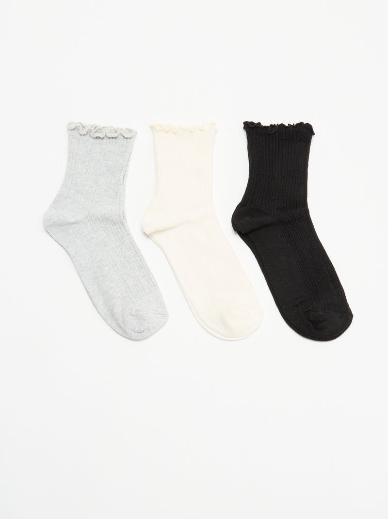 Pack de 3 pares de calcetines de punto calado Gris - Kiabi