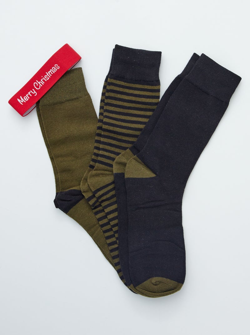 Pack de 3 pares de calcetines de punto caqui - Kiabi