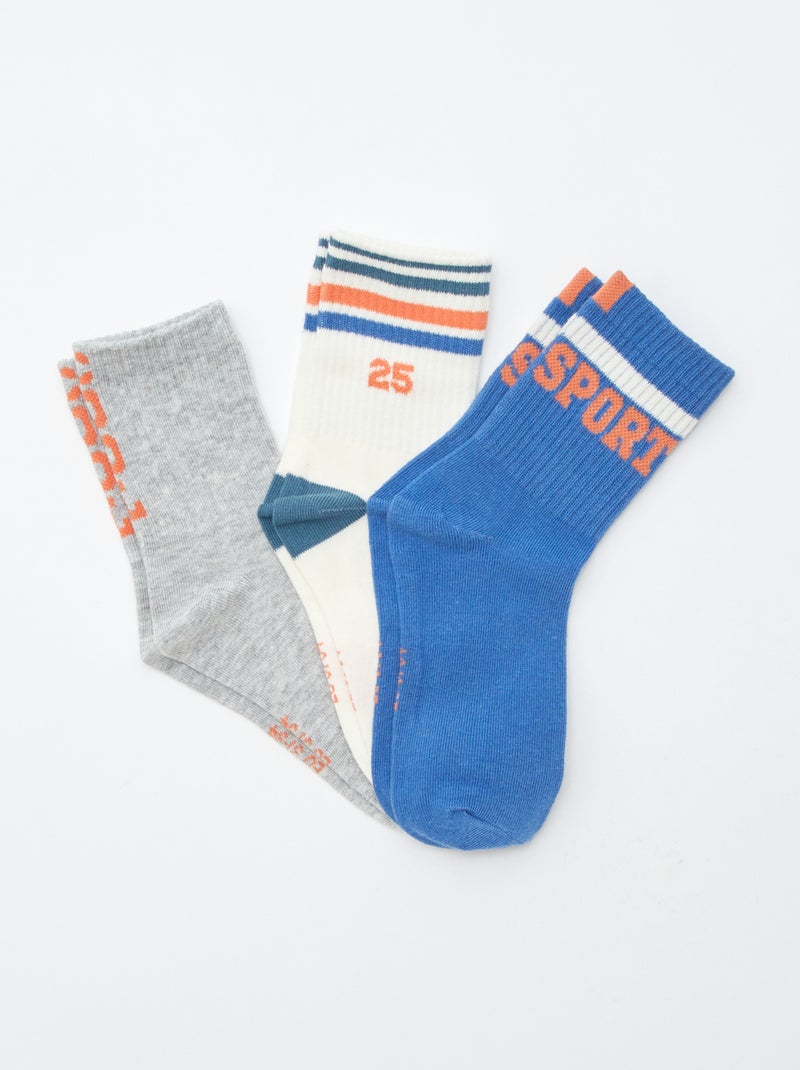 Pack de 3 pares de calcetines de tennis Azul - Kiabi