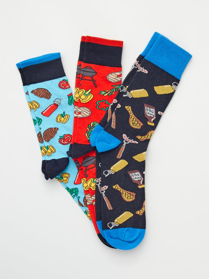 Pack de 3 pares de calcetines estampado 'food' rojo/azul - Kiabi