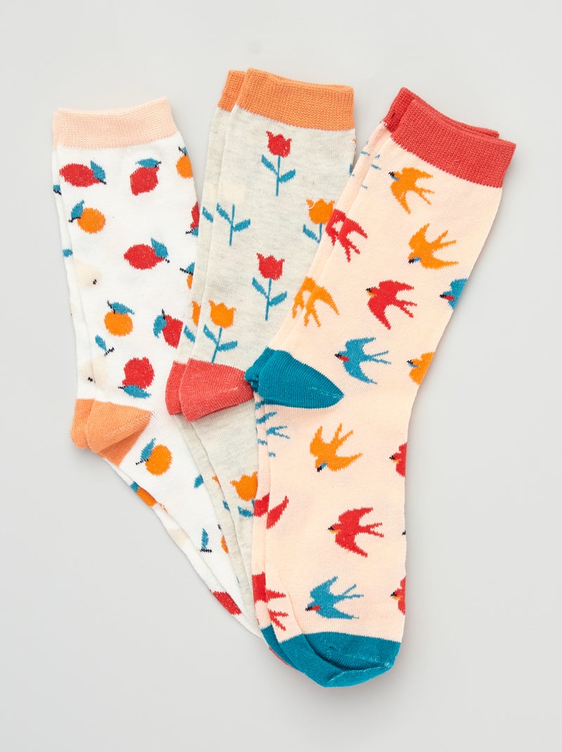 Pack de 3 pares de calcetines estampado naturaleza rosa - Kiabi