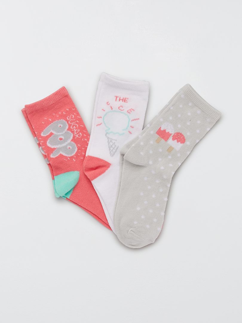Pack de 3 pares de calcetines gris/rosa - Kiabi
