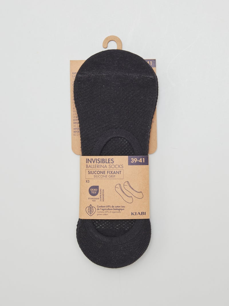 Pack de 3 pares de calcetines invisibles negro - Kiabi