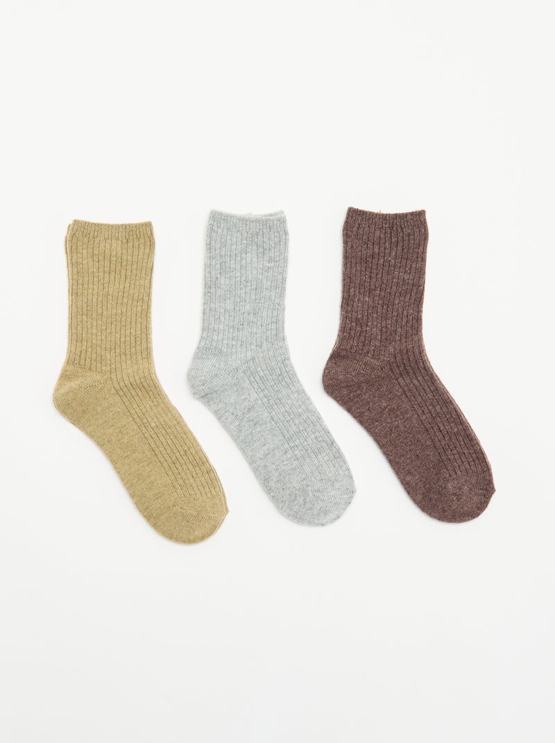 Pack de 3 pares de calcetines medios lisos Marron - Kiabi