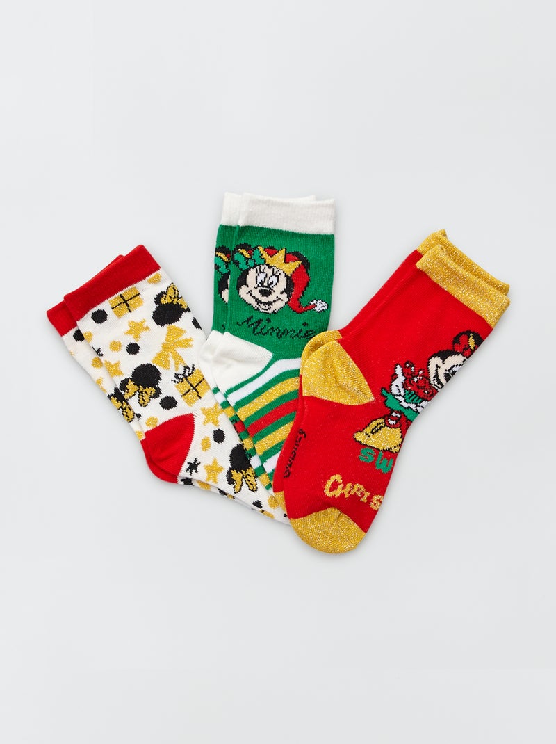 Pack de 3 pares de calcetines 'Mickey' a rayas rojo - Kiabi