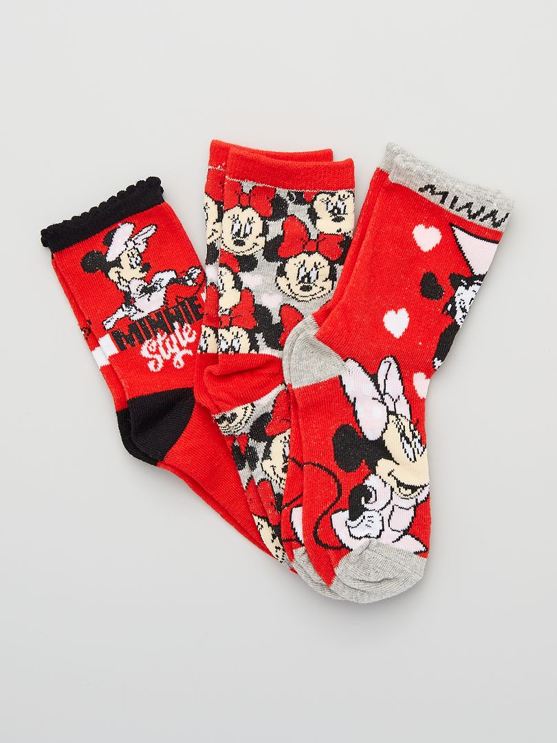 Pack de 3 pares de calcetines 'Minnie' rojo - Kiabi