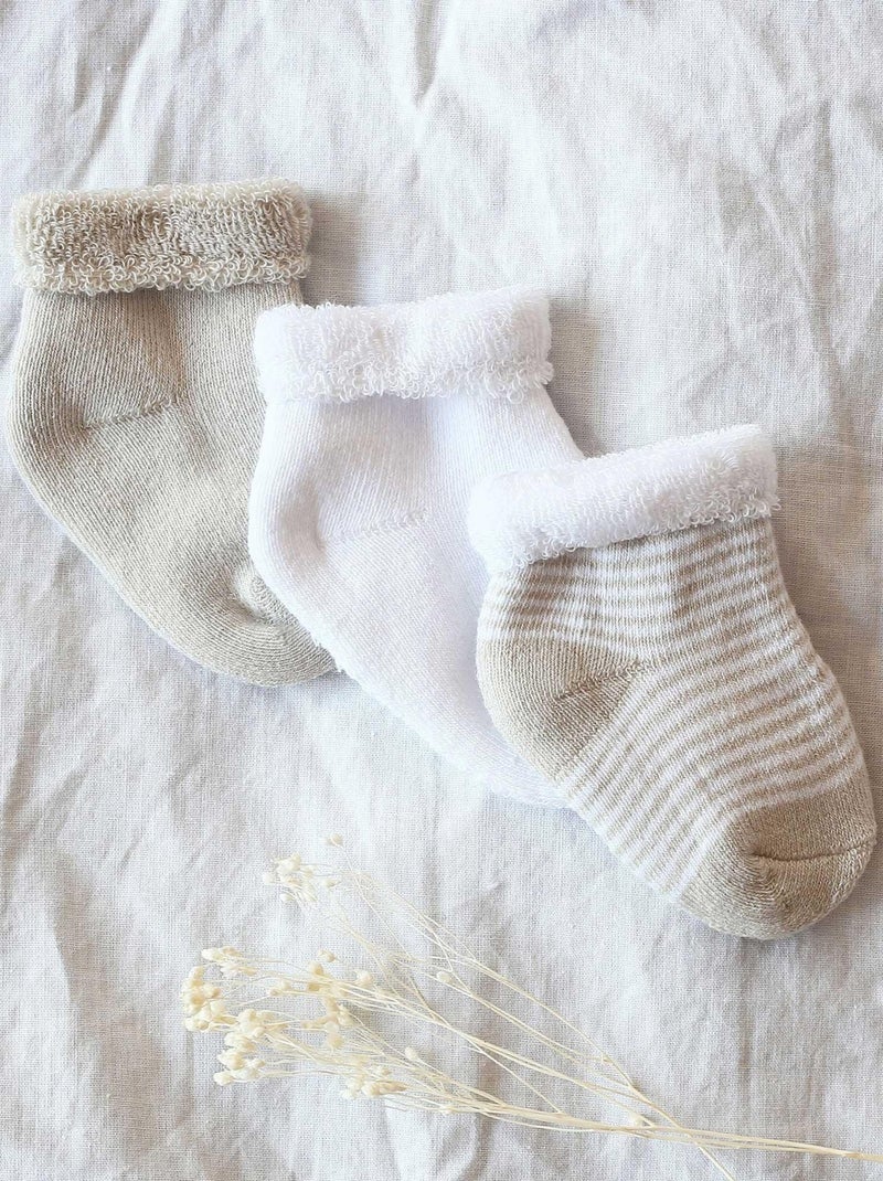 Pack de 3 pares de calcetines para bebé Beige - Kiabi