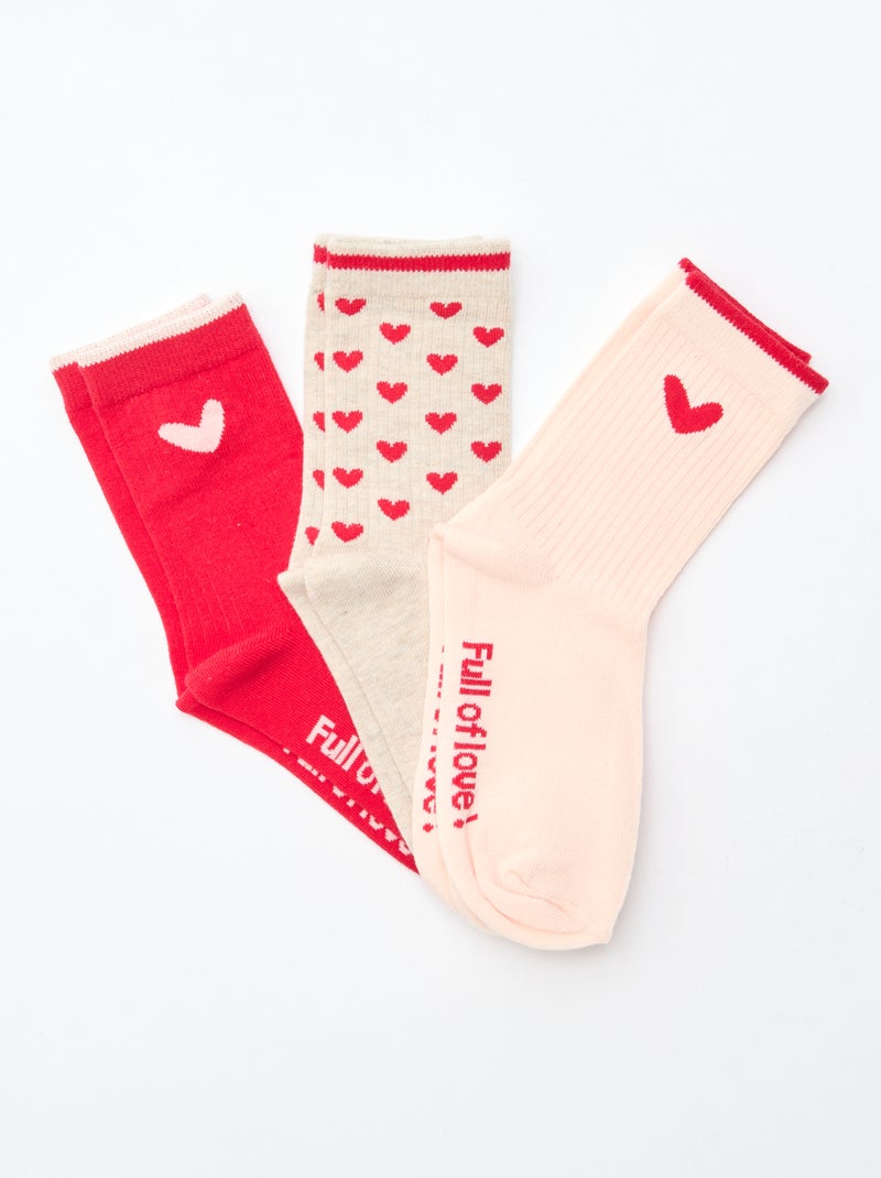 Pack de 3 pares de calcetines Rojo - Kiabi