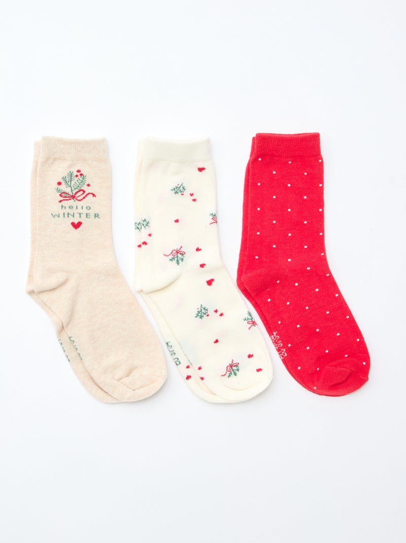 Pack de 3 pares de calcetines Rojo - Kiabi