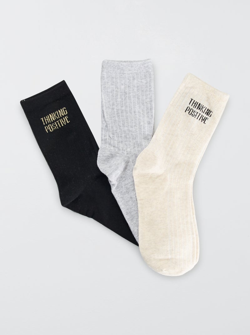 Pack de 3 pares de calcetines 'thinking positive' BEIGE - Kiabi