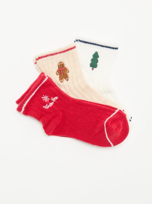 Pack de 3 pares de calcetines tobilleros con bordado de fantasía - Kiabi