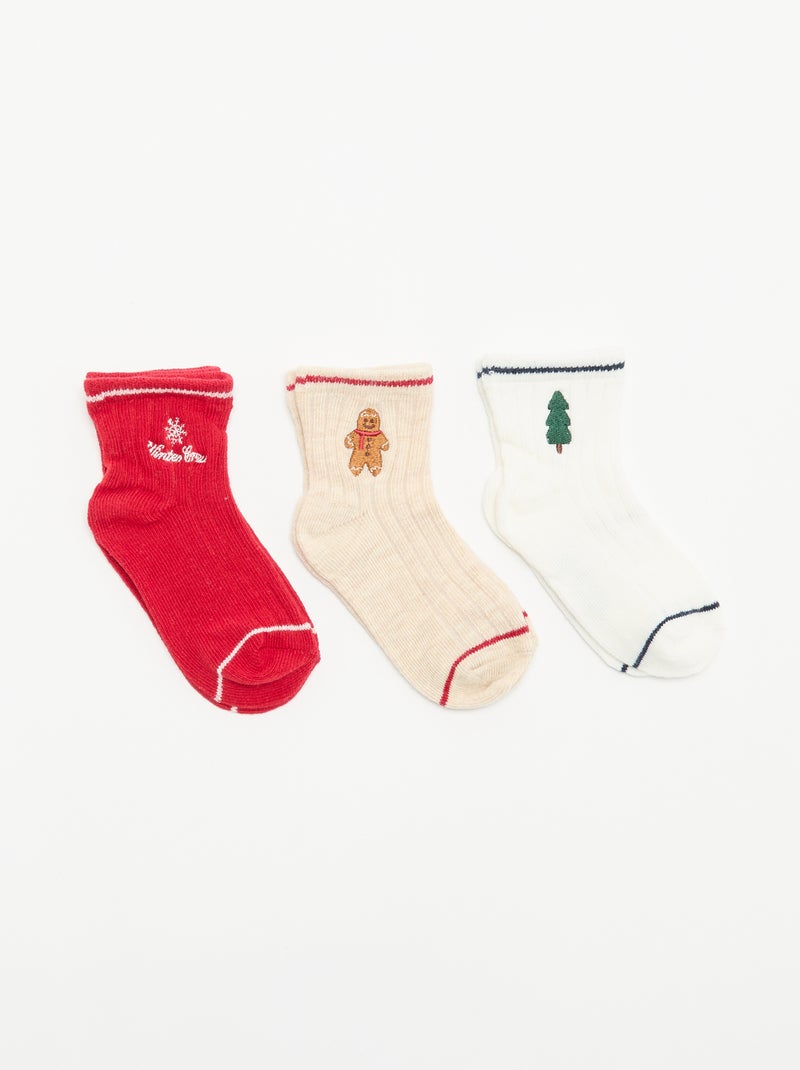 Pack de 3 pares de calcetines tobilleros con bordado de fantasía Blanco - Kiabi