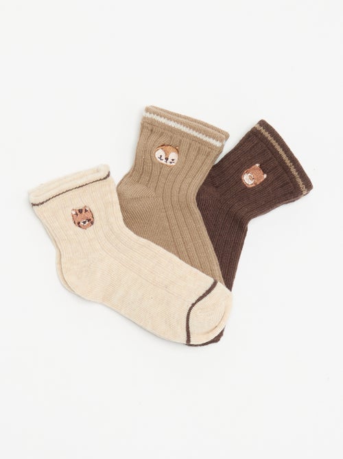 Pack de 3 pares de calcetines tobilleros con bordado de fantasía - Kiabi