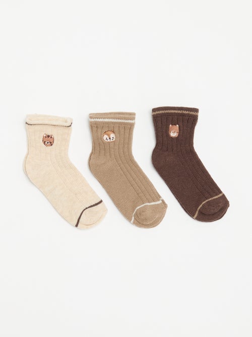 Pack de 3 pares de calcetines tobilleros con bordado de fantasía - Kiabi